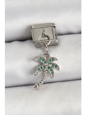 Eco Port 316L Çelik Sallantılı Zirkon Taşlı Palmiye Ağacı Model Gümüş Renk Nomination Charm