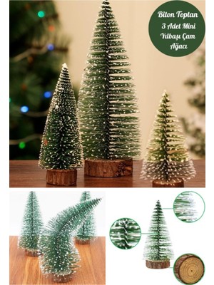 Empressco Mini Çam Ağacı Seti, Kar Yağmış, Yılbaşı Dekoru, 3'lü, Beyaz, 8-12-15 cm