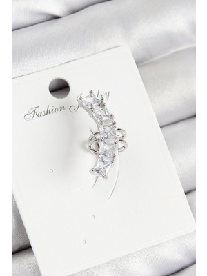 Eco Port Pirinç Zirkon Taşlı Model Gümüş Renk Sağ Kıkırdak Küpe