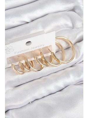 Eco Port Pirinç Halka Model Gold Renk Kadın Set Küpe