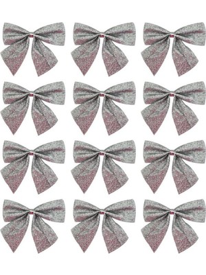 Empressco 12 Adet Simli Gümüş Renk Yılbaşı Fiyonk Kurdele Süs, Renkli, 5,5 cm