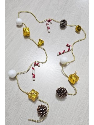 Empressco Renkli Yılbaşı Ağacı Süsü Zincir, Kozalak, Baston, Şeker, Çan, Hediye Paketi, 150CM