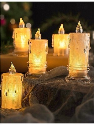 Gerçekçi Titrek Alev Efektli Pilli LED Mum 12'li Paket