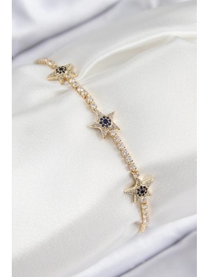 Eco Port Pirinç Zirkon Taşlı Yıldız Model Gold Renk Kadın Bileklik