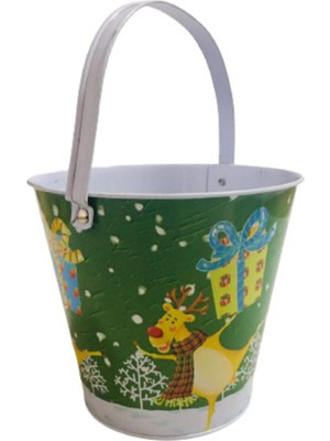 Empressco Yılbaşı Temalı Geyik Teneke Kova, 12CM Yükseklik, Turuncu Renk