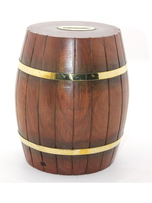 SanalAMCA Store Pirinç Ahşap Fıçı Kumbara 18 cm