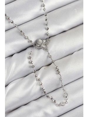 Eco Port Pirinç Zirkon Taşlı Yonca Model Gümüş Renk Kadın Y Kolye