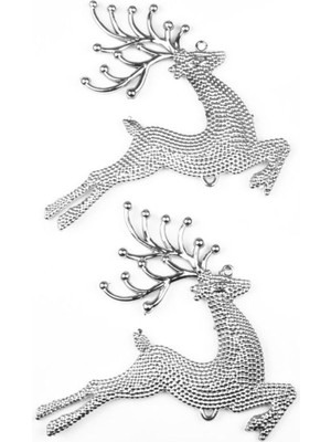 Empressco Gümüş Renk Çam Ağacı Geyik Süsleri, 14 Cm, 2'li Paket