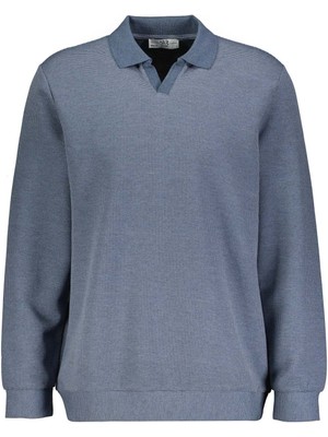 Süvari Polo Yaka V Patlı Mavi Erkek Sweatshirt SW2013700021
