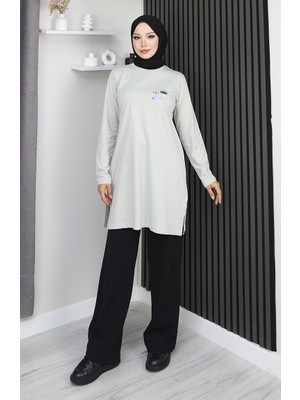 Dijital Kumaş Yırtmaçlı Tunik 9135-02 Taş
