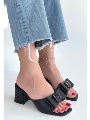 Shoegar Veor Siyah Cilt Topuklu Terlik