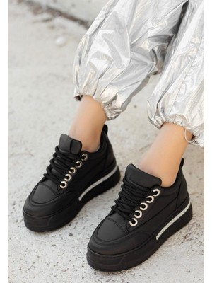 Shoegar Lulu Siyah Cilt Bağcıklı Spor Ayakkabı