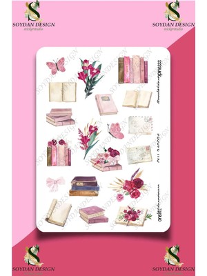 One Little Happiness Soft Pink Pembe Book Kitap Temalı Sticker Seti  Etiket Laptop Notebook Tablet Telefon