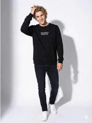 Ribana Classic Unısex Bisiklet Yaka Baskılı Regular Fit Yumuşak Dokulu Uzun Kollu Sweatshirt