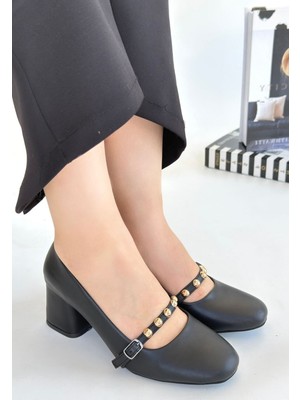 Shoegar Tino Siyah Cilt Topuklu Ayakkabı