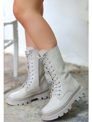 Shoegar Toir Bej Cilt Bağcıklı Postal