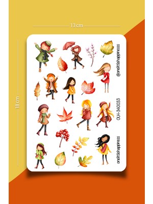 One Little Happiness Autumn Girl Temalı Sticker Seti | Bullet Journal Sticker | Defter | Çıkartma | Scrapbook