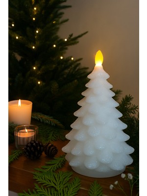 Ecuy Yılbaşı Dekor LED Mum Parıltılı Wax Mum LED Işıklı Ev Ofis Otel Restoran Dekoratif Yılbaşı Süsü 22CM