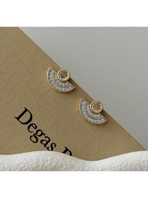 H&S Aksesuar Yelpaze Formlu Taslı Gold Gümüş Küpe