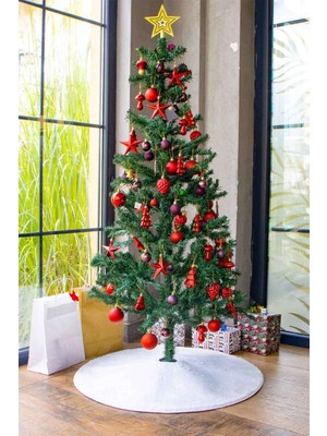 Empressco Yılbaşı Temalı Peluş Çam Ağacı Altı Halısı, 80X80CM, Süs ve Hediyeli Beyaz Renk