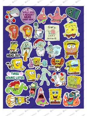 One Little Happiness Sünger Bob Kare Şort Sticker Seri 2 Sticker Telefon Laptop Notebook Tablet Defter Stiker Etiket