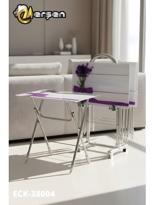 Eranş Serisi 4'lü Katlanır Cam Çanta Zigon Sehpa Krom Ayak