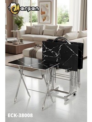 Eranş Serisi 4'lü Katlanır Cam Çanta Zigon Sehpa Krom Ayak