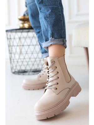 Shoegar Daum Bej Cilt Bağcıklı Bot