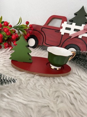 Empressco Çam Ağaclı Kahve ve Çay Sunumlukları, Kırmızı ve Yeşil, 18 Cm, Noel ve Yılbaşı Teması