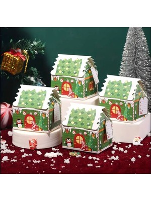 Empressco Yeşil Penguen Desenli Yılbaşı Temalı Ev Şeklinde Hediyelik Şeker Kutusu