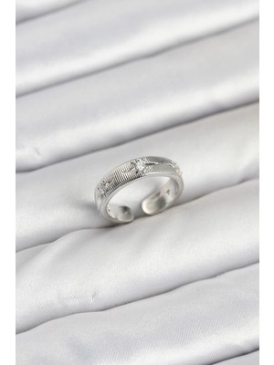 Eco Port Pirinç Gümüş Renk Zirkon Taşlı Kutup Yıldızı Model Kadın Yüzük