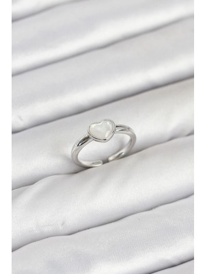 Eco Port Pirinç Gümüş Renk Kalpli Kadın Yüzük