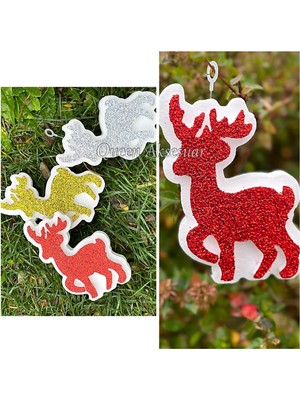 Empressco Yılbaşı 3’lü Büyük Simli Geyik ve Ağaç Süsleri, Renkli Duvar Dekorasyonu