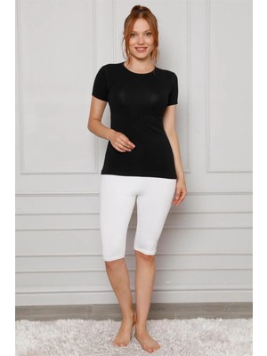 Penye Likralı Diz Üstü Tayt Beyaz