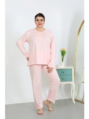 Kadın Büyük Beden Uzun Kol Penye Pijama Takımı Pembe