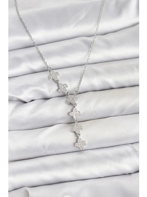 Eco Port 316L Çelik Zincir Gümüş Renk Yonca Model Kadın Kolye