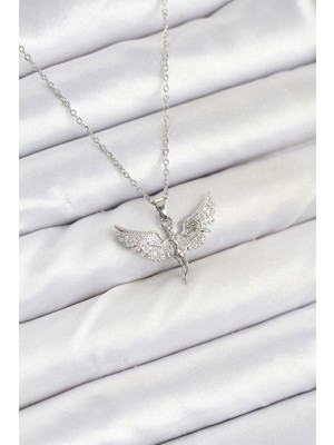 Eco Port 316L Çelik Zincir Gümüş Renk Melek Model Kadın Kolye