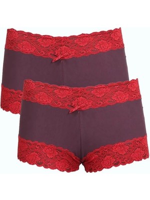 Kadın Pamuklu 2li Boxer Mürdüm