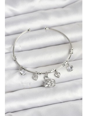 Eco Port Kuğu Charmlı Gümüş Renk Kadın Bileklik