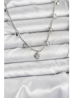 Eco Port Zirkon Taşlı Kutup Yıldızı Model Pirinç Gümüş Renk Kadın Kolye