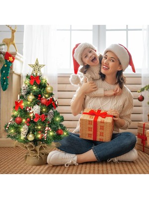 Empressco Yeşil 60 cm Yılbaşı Ağacı, Peri Led, Yıldız ve Süslemeleriyle Işıltılı Dekor