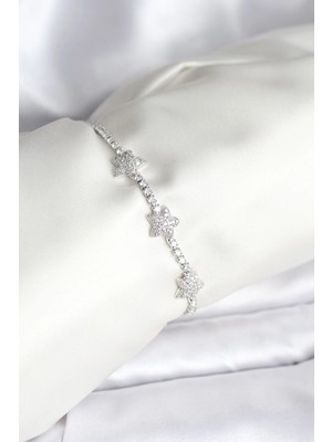 Eco Port Yıldız Model Zirkon Taşlı Gümüş Renk Pirinç Su Yolu Kadın Bileklik