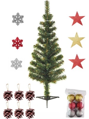Empressco Yeşil 120 cm Yılbaşı Çam Ağacı ve 18 Adet Süs, Sıcak ve Neşeli Yılbaşı Atmosferi