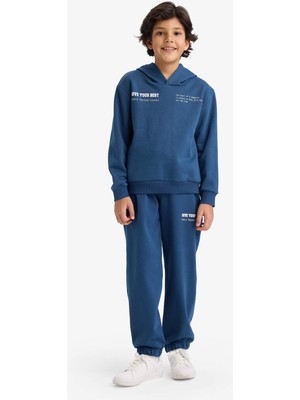 DeFacto 2'li Takım Baskılı Kapüşonlu Sweatshirt Eşofman Altı Erkek Çocuk G5640A825CW