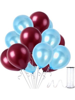 Empressco 50'li Metalik Bordo-Bebek Mavisi Renk Sedefli Parlak Balon Seti