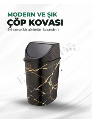 2 ADET -  Entropiy Mermer Desenli  10 Lt SİYAH  Plastik Mutfak Çöp Kovası – Siyah Beyaz | Tezgah Altı, Dolap Içi, Pedalsız, Şık ve Dayanıklı Cop Kovasi | Mutfak, Banyo, Ofis Kullanımına Uygun