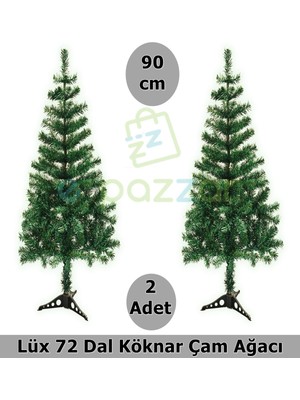 Empressco Iki Adet 90 cm Yeşil Çam Ağacı, Demonte, Pvc Ayaklı, Noel ve Yılbaşı Dekoru