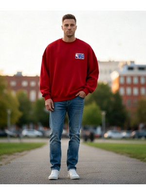 Hena Basketbol Tutkunlarına Özel Nba Sweatshirt Oversize Kırmızı