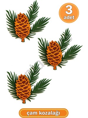 Empressco Yeşil Çam Yapraklı Kozalak Süsleri, 3 Adet, Keçeden Yılbaşı Dekoru