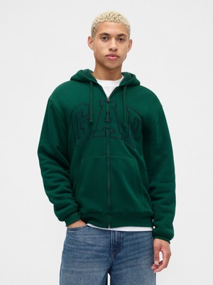 Gap Erkek Yeşil Relaxed Gap Logo Sherpa Astarlı Fermuarlı Sweatshirt